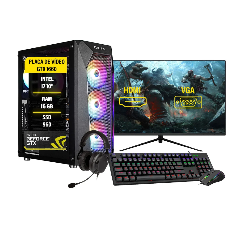 PC Gamer Completo I7 10º, 16GB, SSD 960 Gtx 1660