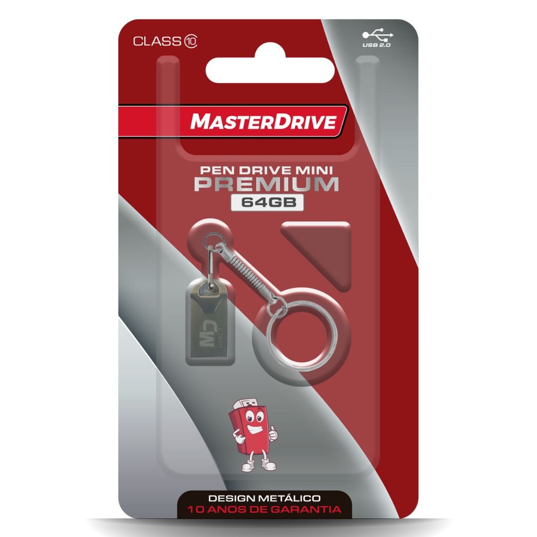 Mini Pen Drive 64GB Masterdrive Premium - Prata