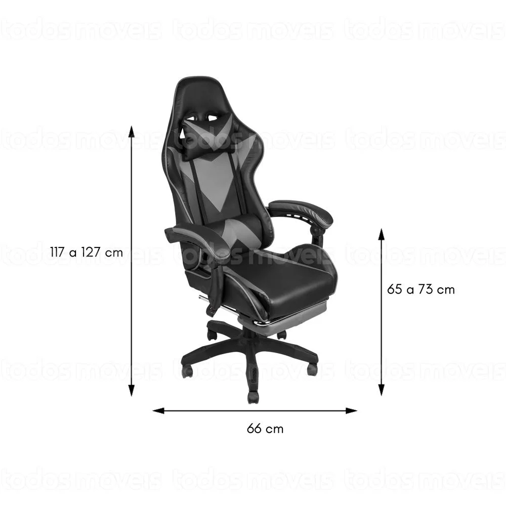 Cadeira Gamer Sun House Hawker, Em Courino, Preto E Cinza - 61951 Cadeira Gamer Sun House Hawker, Em Courino, Preto E Cinza - 61951