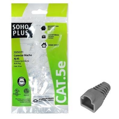50 Conector Rj45 Sohoplus Cat5e + 50 Capa Boot Snap - Cinza
