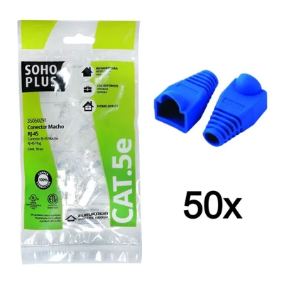 50 Conector Rj45 Sohoplus Cat5e +50 Capa Boot Snap Azul