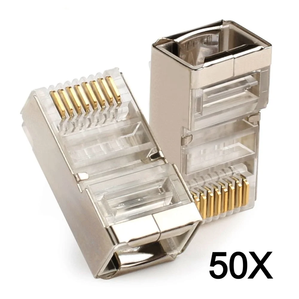Imagem 2 de 2 do produto 50x Conector Rj45 Cat5e Blindado Macho Plug Rede Gigabit Lan