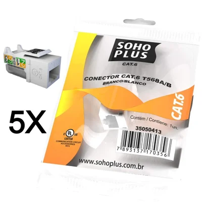 5x Conector Keystone Fêmea Cat6 Rj45 Sohoplus Furukawa