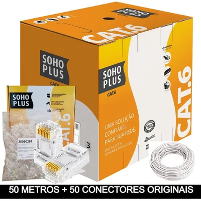 50 Metros De Cabo+50 Conector Rj45 Cat6 Furukawa Sohoplus - Branco