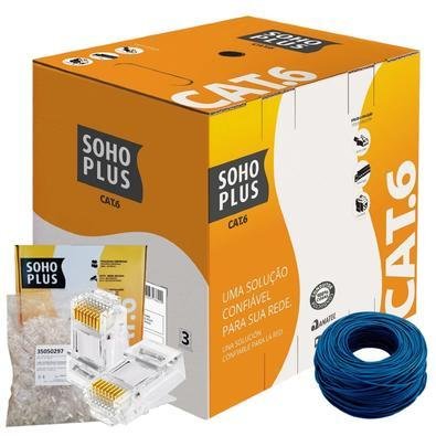 50 Metros De Cabo+50 Conector Rj45 Cat6 Furukawa Sohoplus - Azul