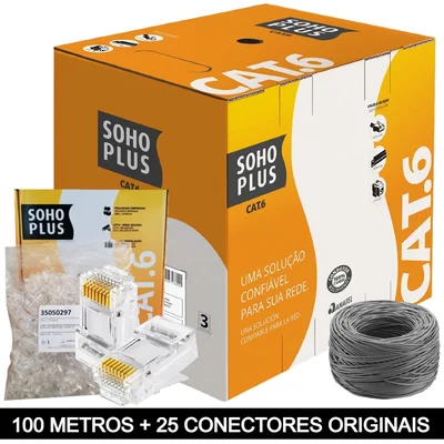 100 Metros De Cabo+25 Conector Rj45 Cat6 Furukawa Sohoplus - Cinza