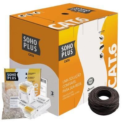 100 Metros De Cabo+25 Conector Rj45 Cat6 Furukawa Sohoplus - Preto