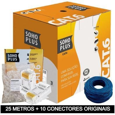 25 Metros De Cabo+10 Conector Rj45 Cat6 Furukawa Sohoplus - Azul
