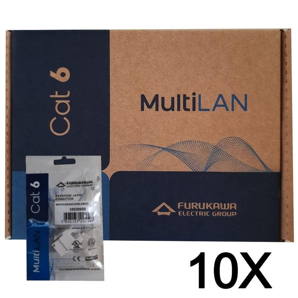 Imagem 2 de 3 do produto 10x Conector Keystone C6 Fêmea Furukawa Multilan Rj45 Tomada