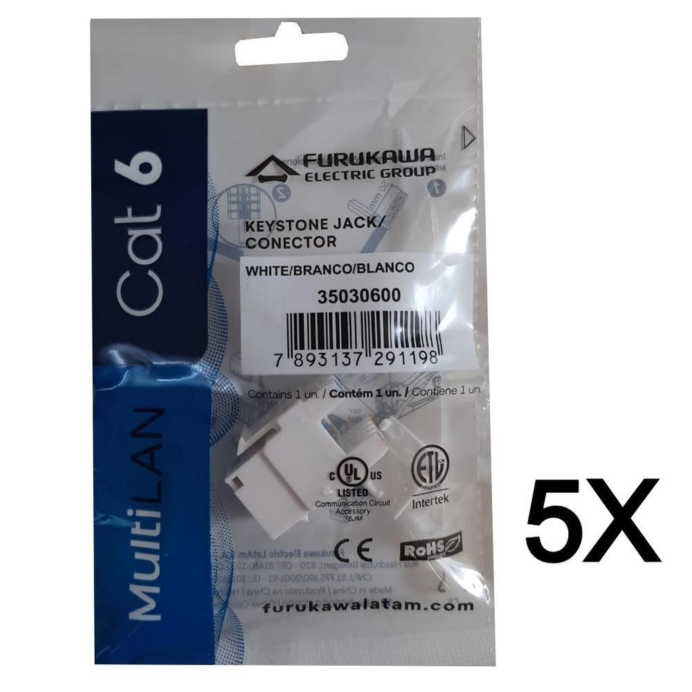 Imagem 3 de 4 do produto 5x Conector Keystone C6 Fêmea Furukawa Multilan Rj45 Tomada