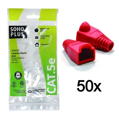 50 Conector Rj45 Sohoplus Cat5e +50 Capa Boot Snap - Vermelha