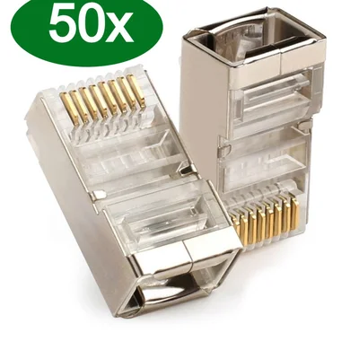 50x Conector Rj45 Cat6 Blindado Macho Plug Rede Gigabit Lan