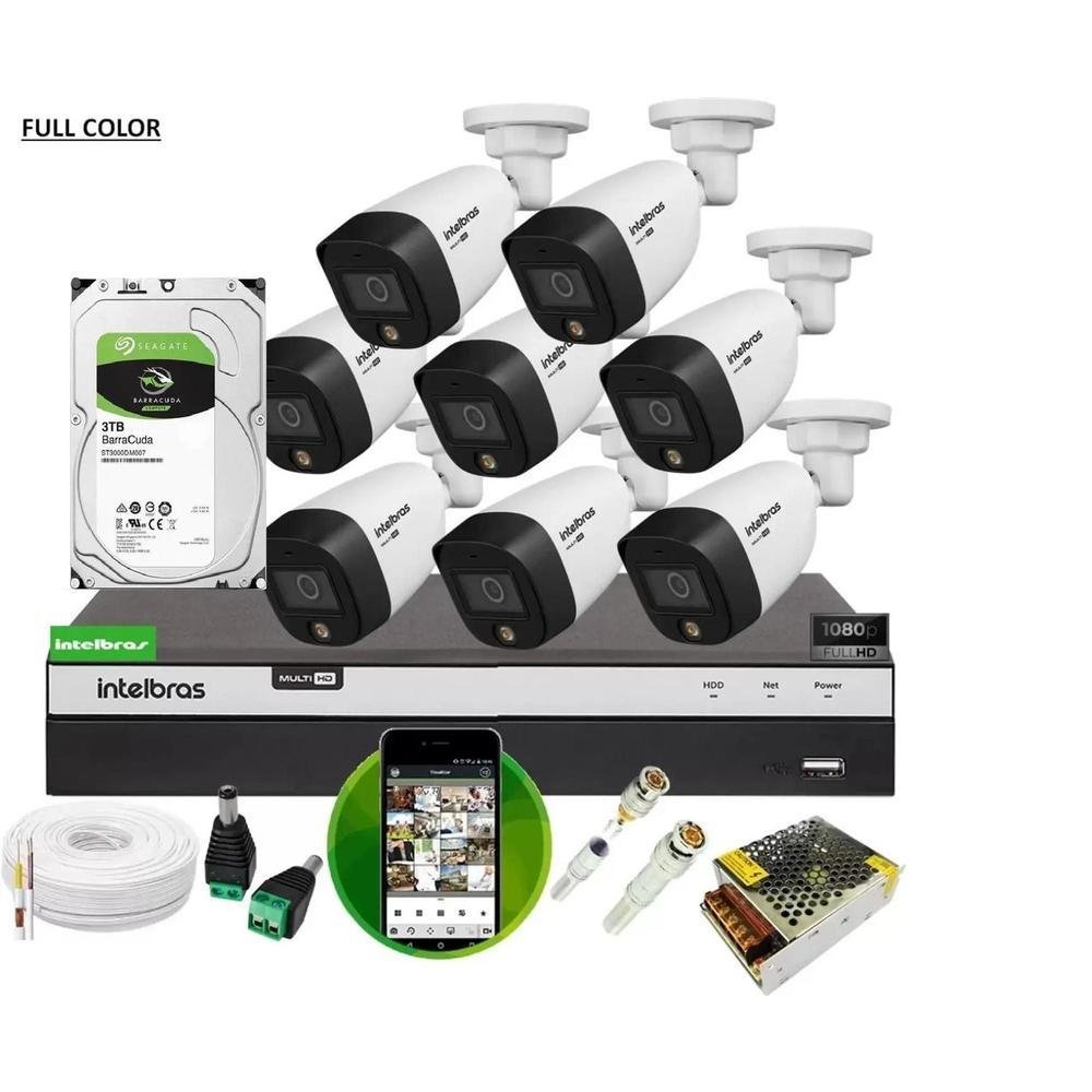 Kit 8 Cameras Intelbras Full Color Dvr 8ch Full C/ 3tb