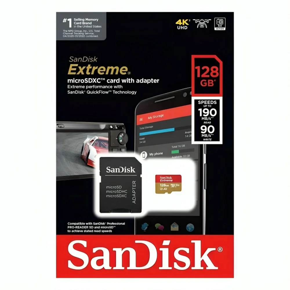 Cartão De Memória Sandisk Extreme UHS-I Micro SDXC, 128GB - Sdsqxaa-128g-Gn6ma