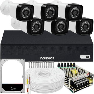 Kit 6 Cameras Segurança Full Hd 1080p Dvr Intelbras 8ch 1008c Com Hd 1tb