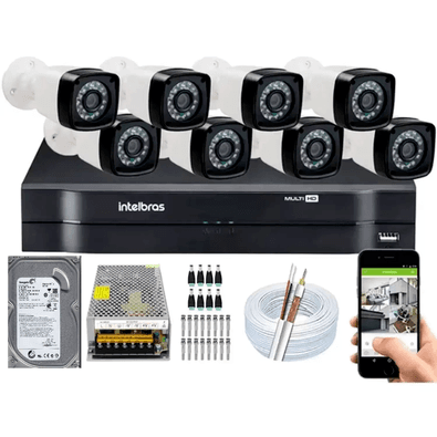 Kit Cftv 8 Cameras Segurança  Hd Dvr Mhdx Intelbras C/ Hd