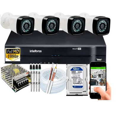 Kit 4 Cameras Segurança Fullhd Dvr Intelbras 4ch C/hd 160gb