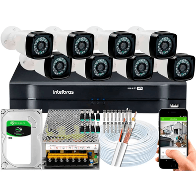 Kit 8 Cameras De Segurança Dvr Intelbras 8ch C/ Hd 1tb