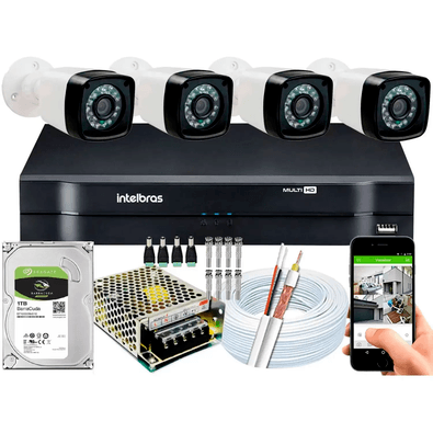 Kit Cftv 4 Cameras Segurança Full Hd Dvr Intelbras 8ch 1tb