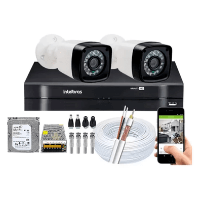 Kit 2 Cameras Segurança 720p Full Hd Dvr Intelbras 4ch C/hd Completo