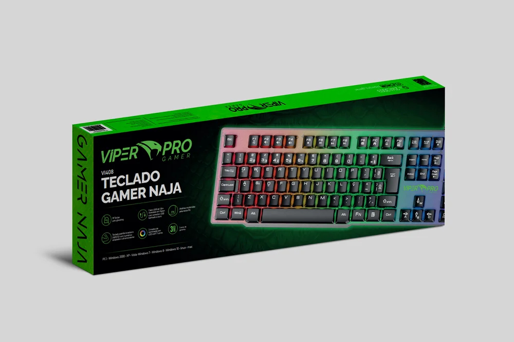 Imagem 3 de 5 do produto Teclado Gamer Viper Pro Semi Mecanico Rgb Naja - 408  Preto  Bivolt