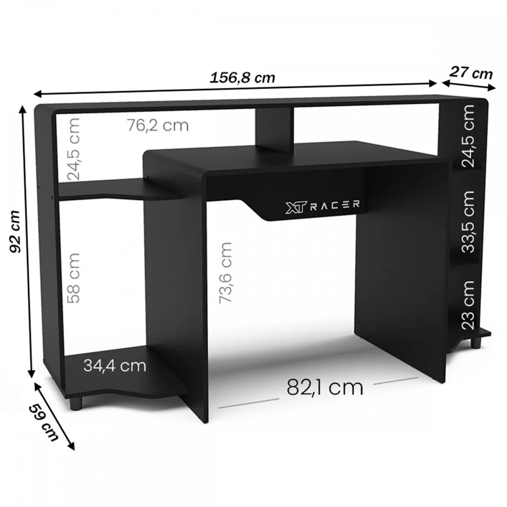 Imagem 2 de 4 do produto Mesa Gamer E Escritóro Xt Racer Control,Preta Com Logo Branco
