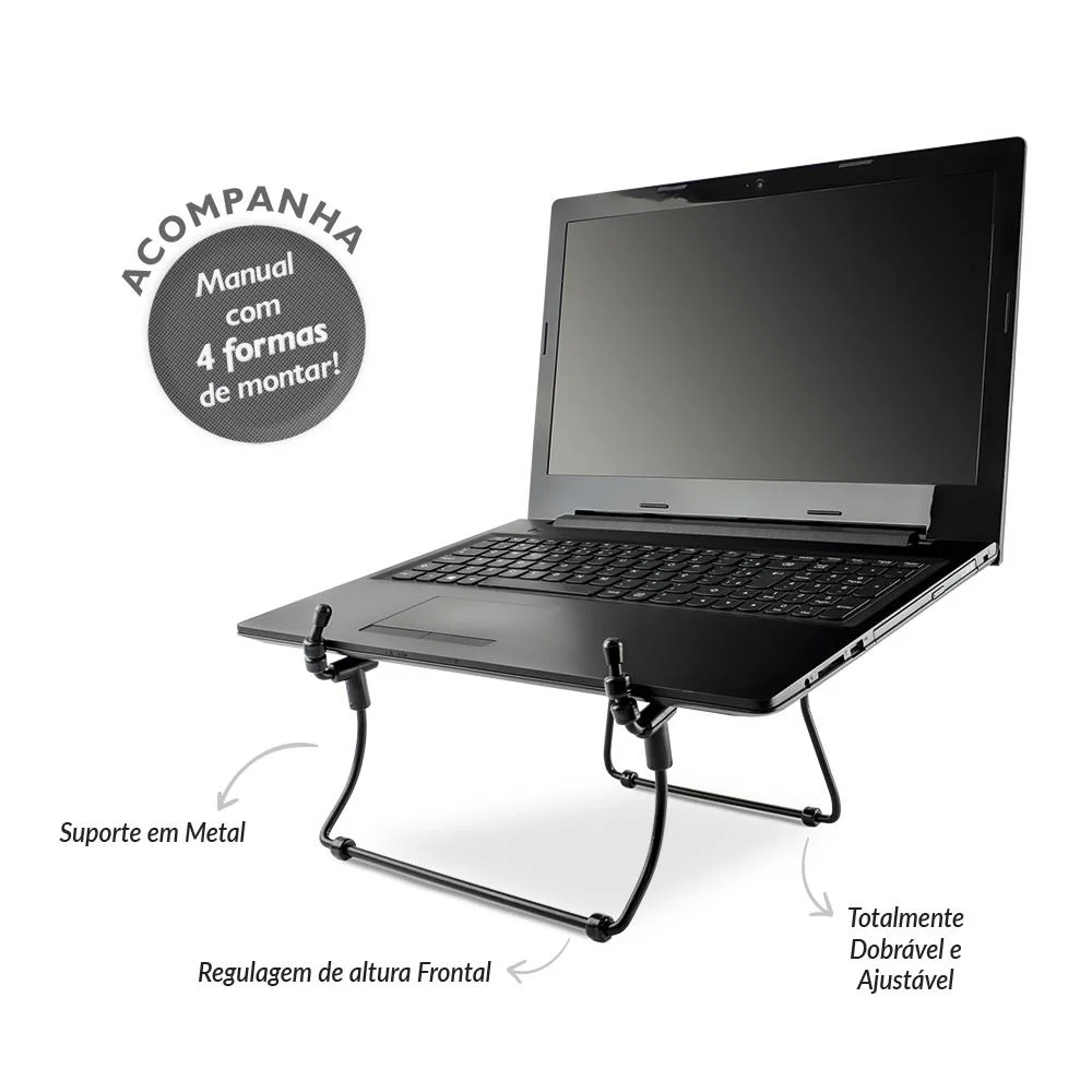 Imagem 3 de 5 do produto Suporte Para Notebook Ergonômico Reliza Steel, Suporta Até 20kg, Preto - 009616