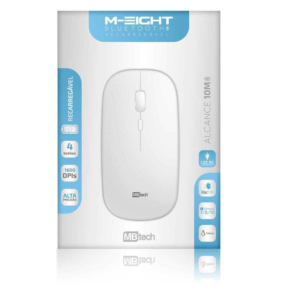 Imagem 3 de 4 do produto Mouse Óptico Mbtech, Recarregável, Bluetooth, M Eight - Mb4429