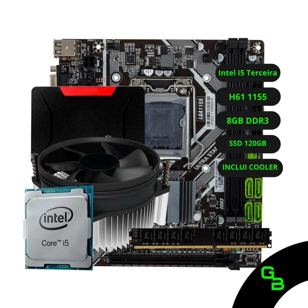 Kit Upgrade Intel I5 Terceira + Placa Mãe H61 + RAM 8GB DDR3 + SSD 120GB