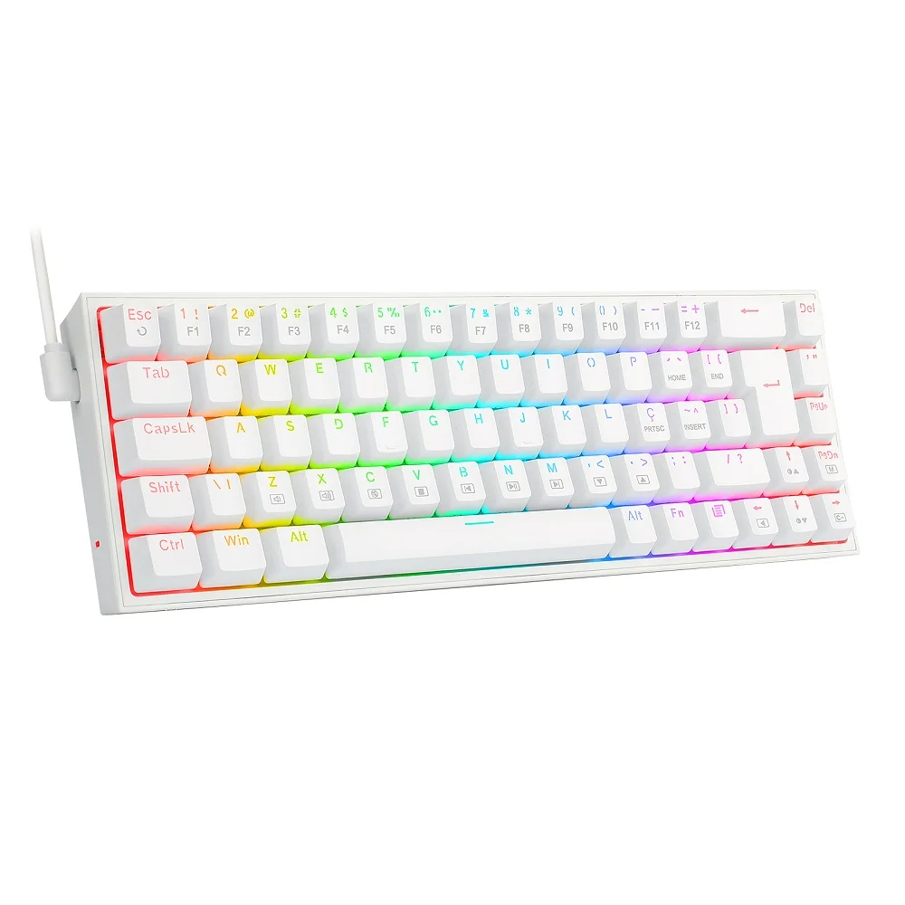 Teclado Mecânico Gamer Redragon Castor RGB, Switch Marrom, ABNT2 - K631w-Rgb
