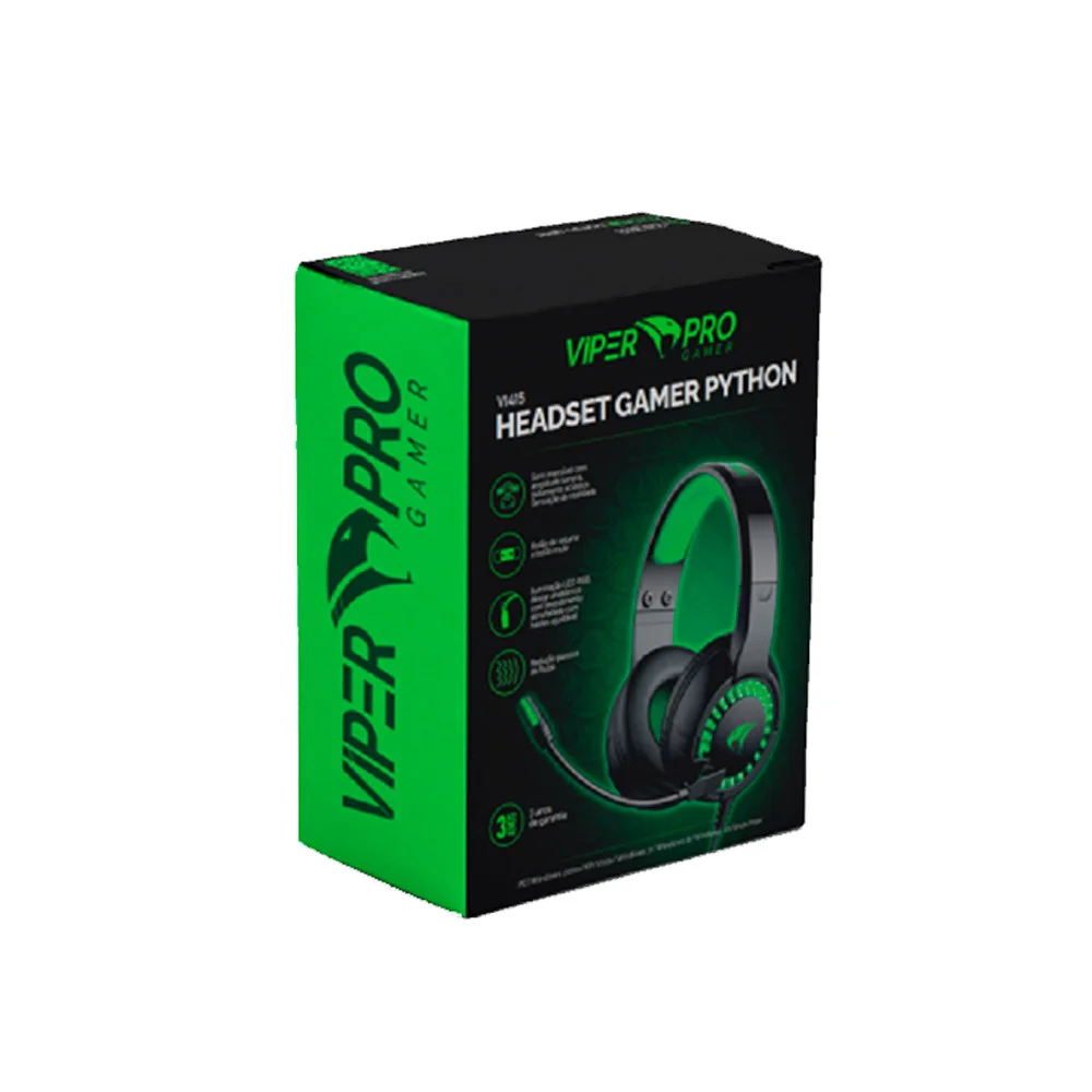Imagem 2 de 4 do produto Headset Gamer Viper Pro Python LED, USB, Microfone Omnidirecional, Preto – V1415 Hspython615