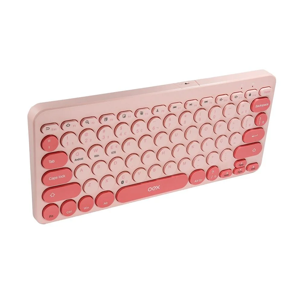Imagem 2 de 5 do produto Teclado Oex,Bluetooth Retrô Rosa, ABNT2, Tc510