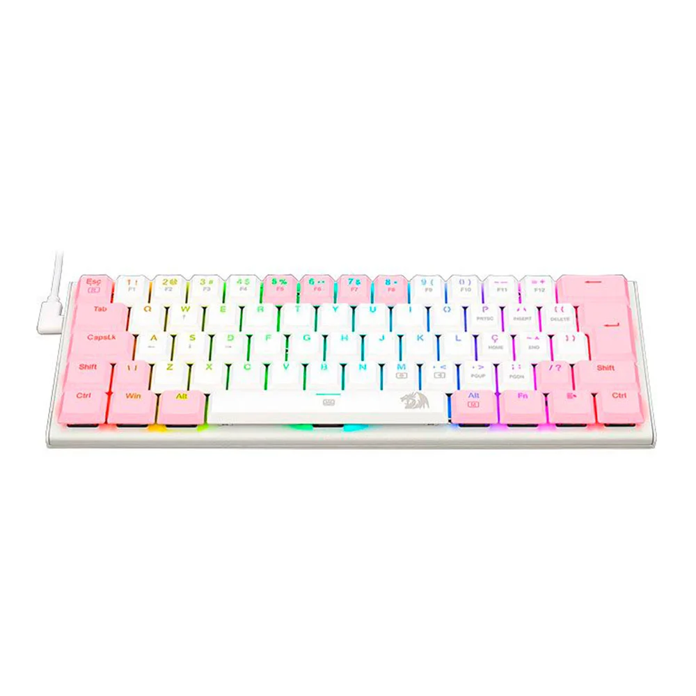 Teclado Redragon, Anivia, Mecânico, Branco Com Rosa, Switch Brown, Abnt-2, K614wp-RGB Teclado Redragon, Anivia, Mecânico, Branco Com Rosa, Switch Brown, Abnt-2, K614wp-RGB