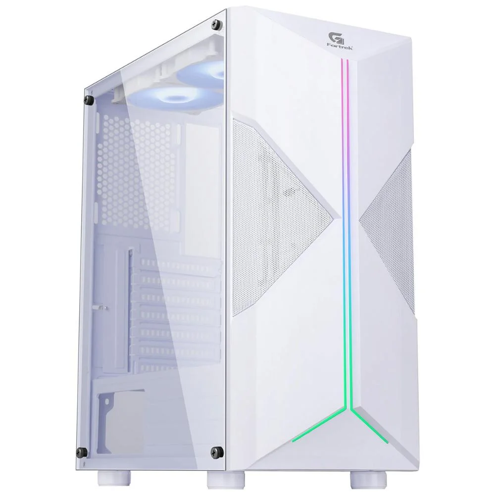 Gabinete Gamer Fortrek Holt, Mid Tower, LED RGB, Lateral Em Acrílico, Branco - 80524