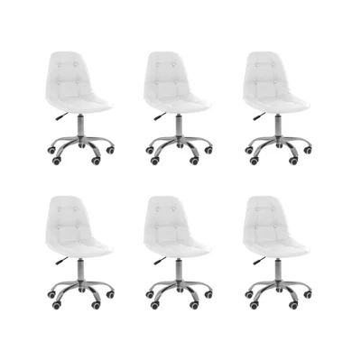 Kit 06 Cadeiras Office Eiffel Botonê, Ajustável, Base Giratória - Branco