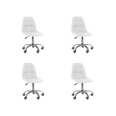 Kit 04 Cadeiras Office Eiffel Botonê, Ajustável, Base Giratória - Branco