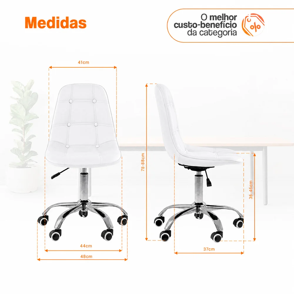 Imagem 5 de 5 do produto Kit 04 Cadeiras Office Eiffel Botonê, Ajustável, Base Giratória - Branco
