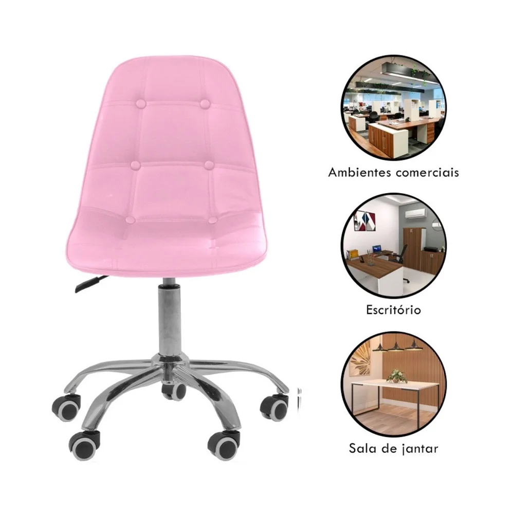 Imagem 2 de 5 do produto Kit 04 Cadeiras Office Eiffel Botonê, Ajustável, Base Giratória - Rosa