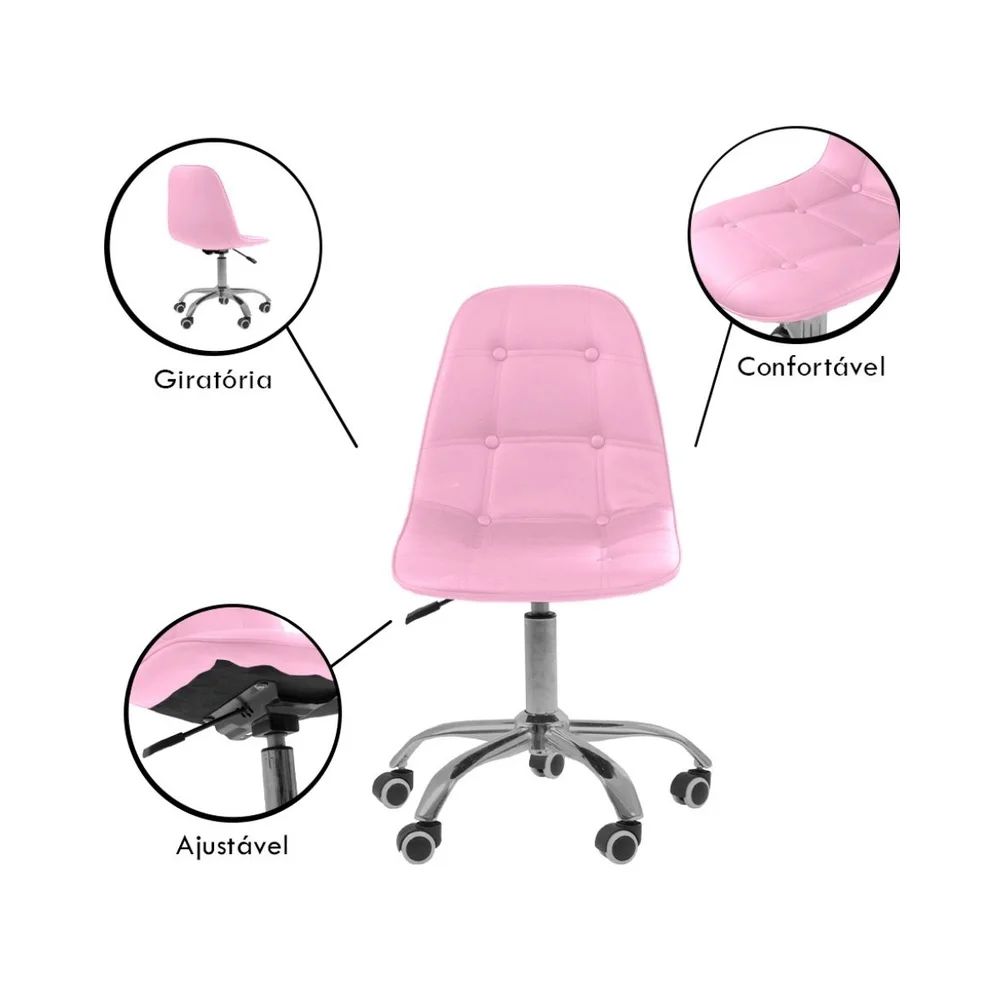 Imagem 3 de 5 do produto Kit 04 Cadeiras Office Eiffel Botonê, Ajustável, Base Giratória - Rosa