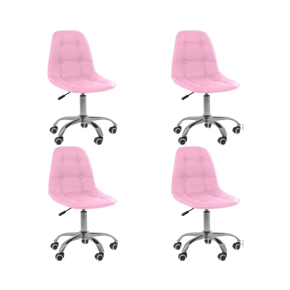 Imagem 4 de 5 do produto Kit 04 Cadeiras Office Eiffel Botonê, Ajustável, Base Giratória - Rosa