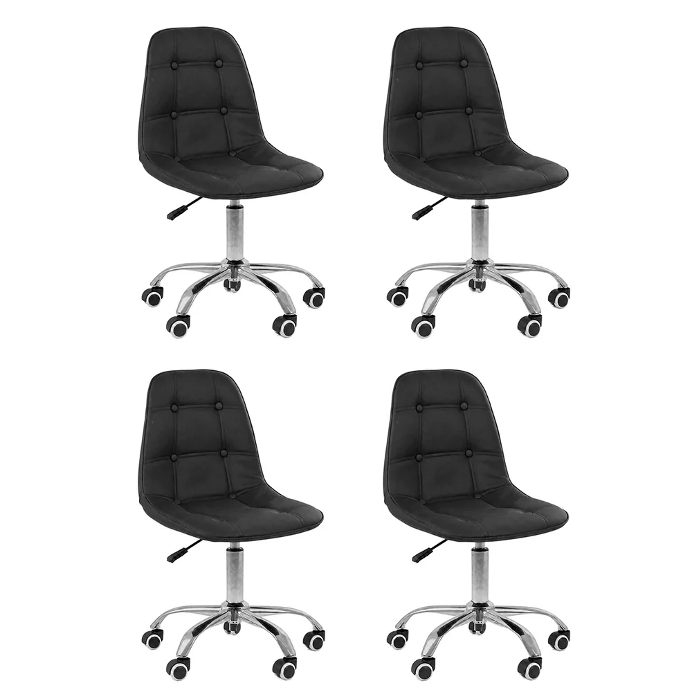 Imagem 4 de 5 do produto Kit 04 Cadeiras Office Eiffel Botonê, Ajustável, Base Giratória - Preto