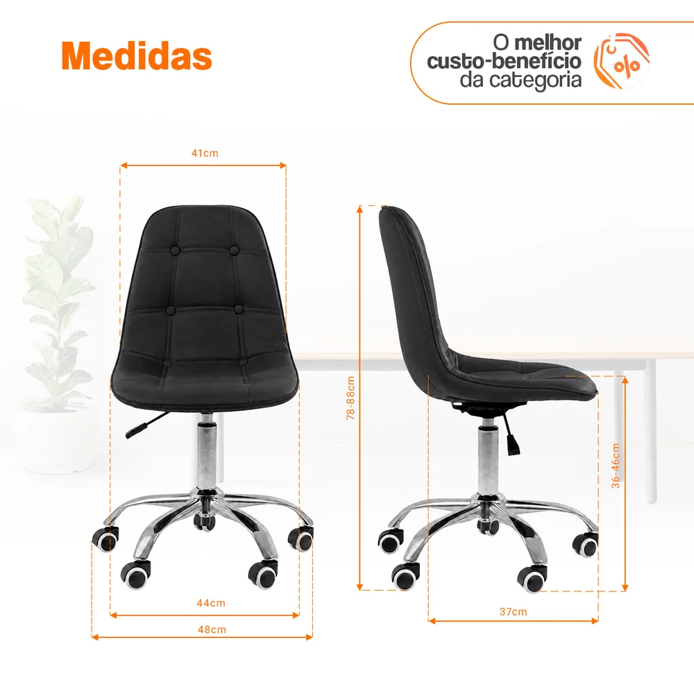 Imagem 5 de 5 do produto Kit 04 Cadeiras Office Eiffel Botonê, Ajustável, Base Giratória - Preto