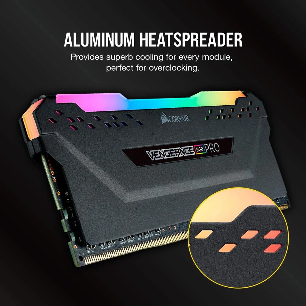 美品64GB CORSAIR VENGEANCE RGB PRO 16G×4OC Memória Corsair Vengeance PRO RGB - 64GB (4x16GB), DDR4, 3600Mhz