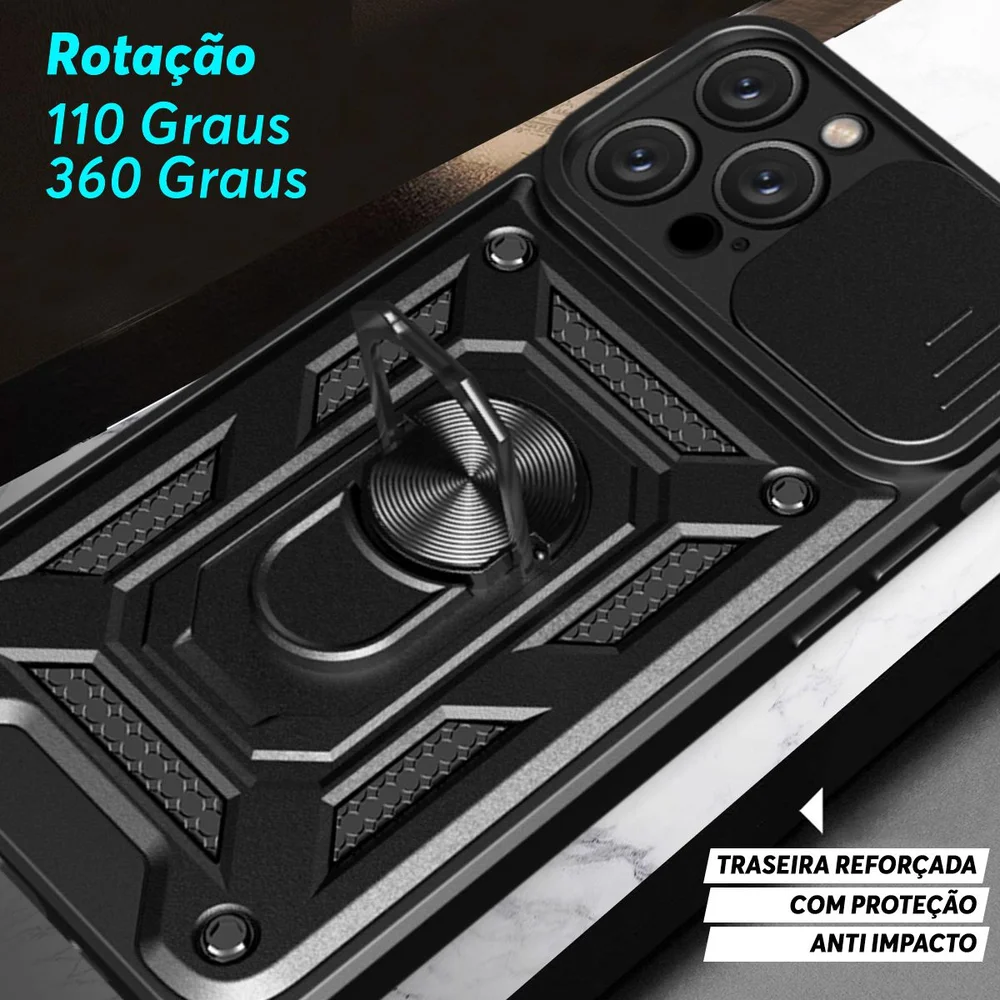 Imagem 2 de 5 do produto Capa Case Capinha Para Iphone 15 Pro Max, Protetora Resistente, Anti Impacto, Queda Armor Militar - Preto