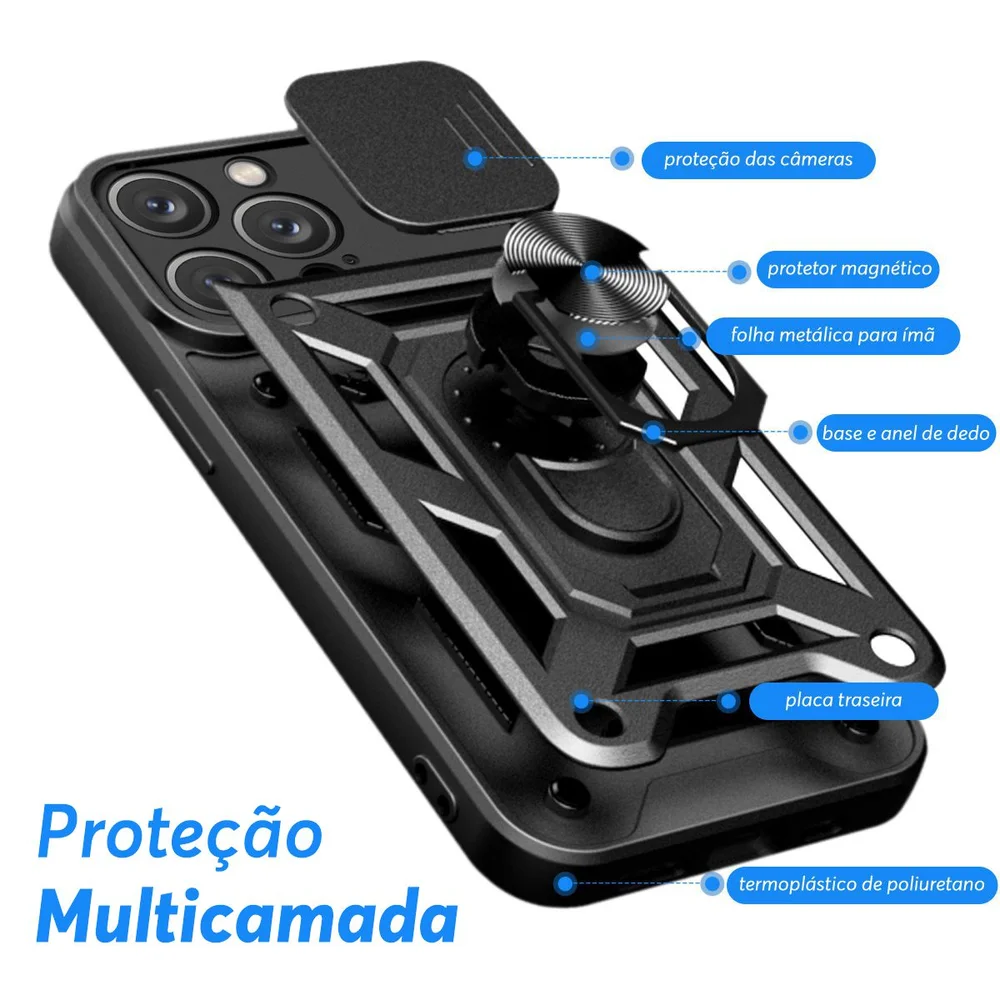 Imagem 3 de 5 do produto Capa Case Capinha Para Iphone 15 Pro Max, Protetora Resistente, Anti Impacto, Queda Armor Militar - Preto