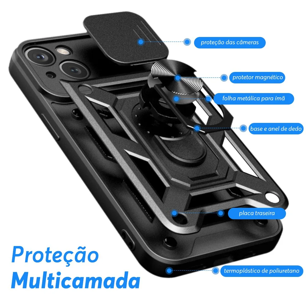 Imagem 3 de 5 do produto Capa Case Capinha Para Iphone 15 Plus, Protetora Resistente, Anti Impacto, Queda Armor Militar - Preto