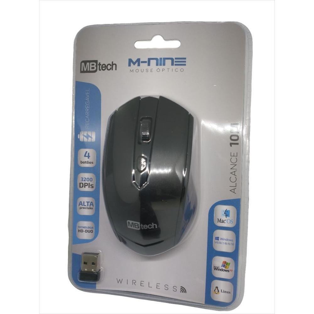 Imagem 2 de 5 do produto Mouse Óptico M-nine, Sem Fio, Recarregáve,l Wireless - Mb4326