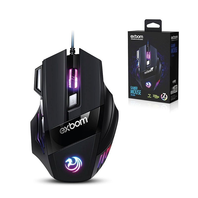 Mouse Gamer  Exbom Ms-g270,USB, 3200 Dpi, RGB, 7 Botões