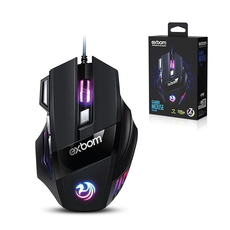 Mouse Gamer Exbom Ms-g270,USB, 3200 Dpi, RGB, 7 Botões Mouse Gamer Exbom Ms-g270,USB, 3200 Dpi, RGB, 7 Botões