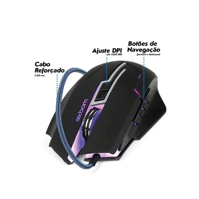 Mouse Gamer Exbom Msg270USB 3200 Dpi KaBuM